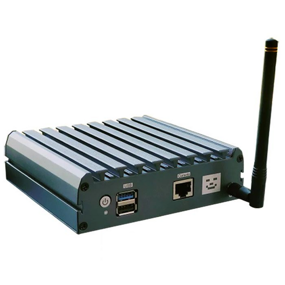 FreedomFi Gateway, front view with USB ports, console port and LoRa antenna